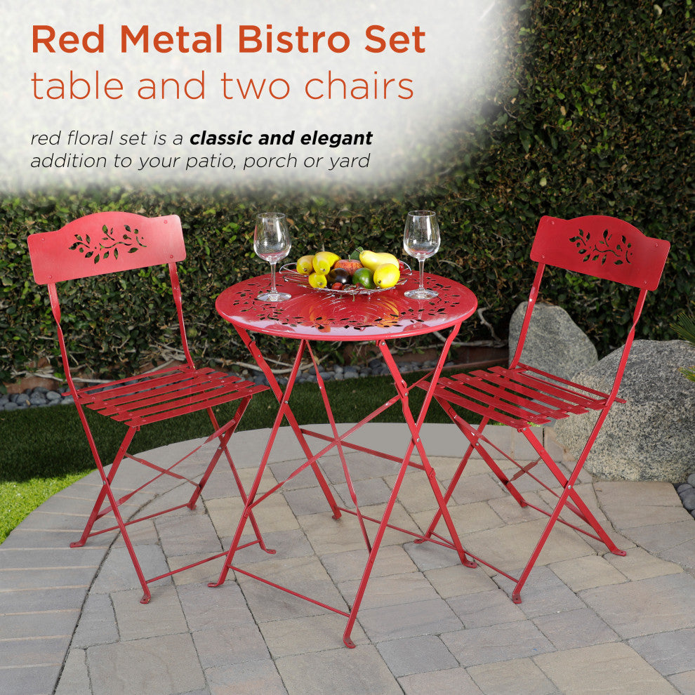 Metal 3-Piece Bistro Set, Red