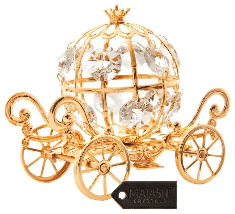 24K Gold Plated Crystal Studded Small Cinderella Pumpkin Coach Ornament