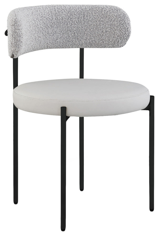 Beacon Dining Chair, Set of 2, Taupe, Vegan Leather and Boucle Fabric, Matte Black Finish