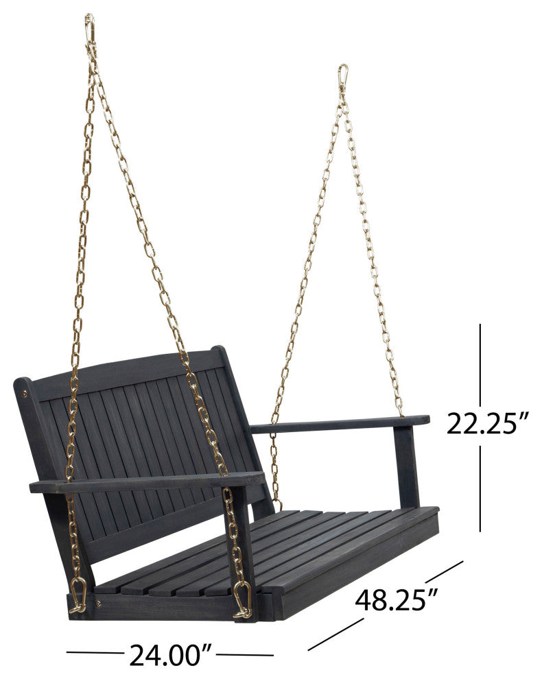 Lilith Outdoor Aacia Wood Porch Swing, Dark Gray Finish