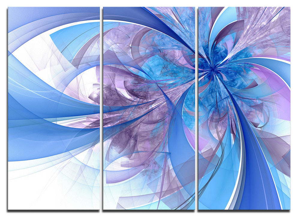 "Light Blue and Purple Fractal Flower" Metal Wall Art, 3 Panels, 36"x28"
