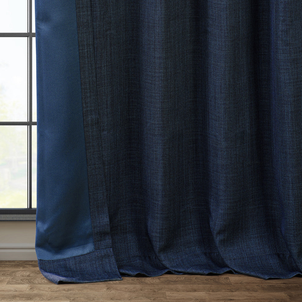 Faux Linen Darkening Curtain Single Panel, Indigo, 50"x96"