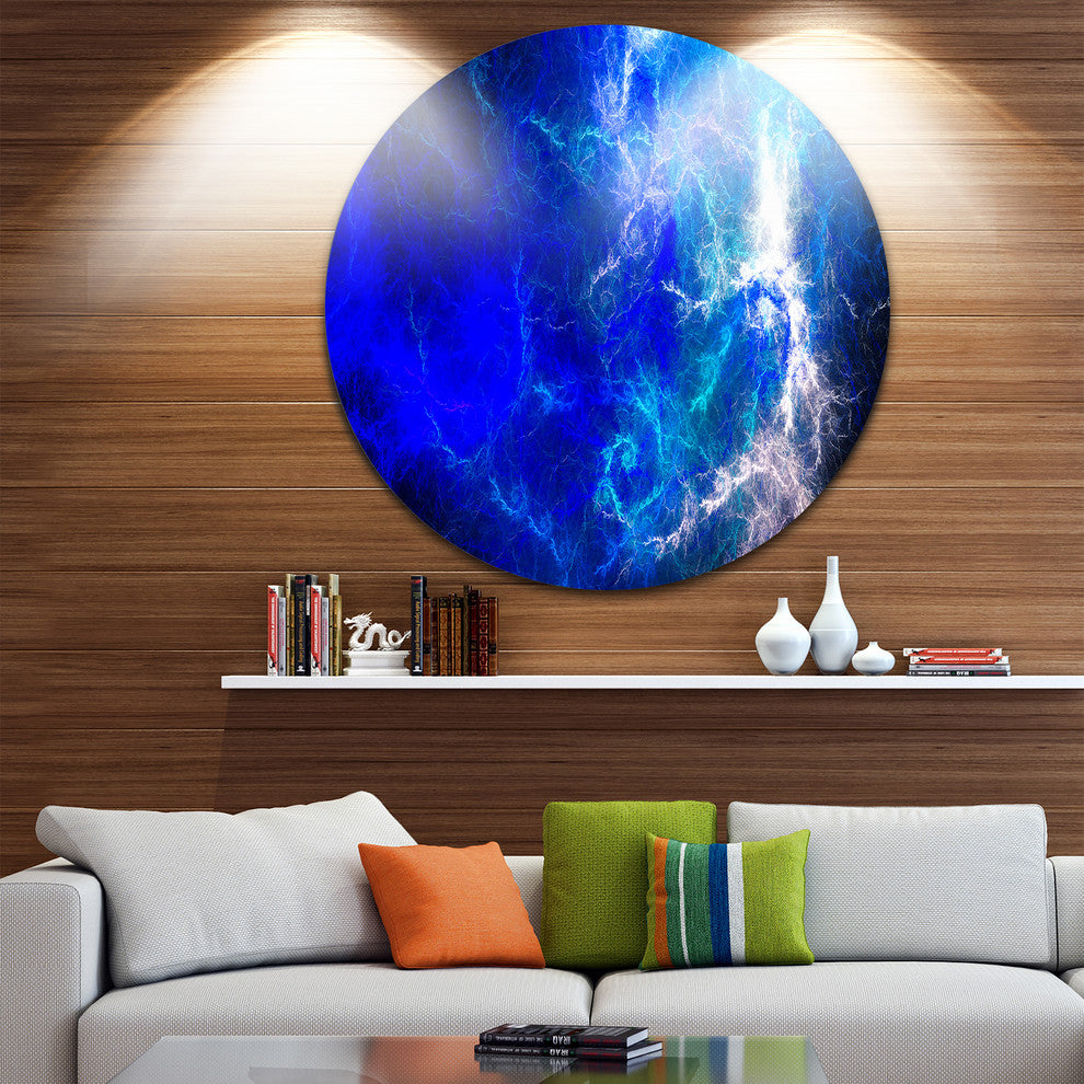 Blue Sparkling Lightning, Abstract Digital Art Round Wall Art, 11"