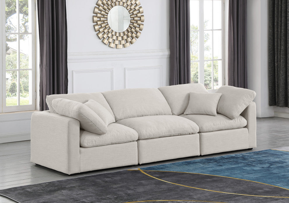 Indulge Upholstered Modular Sofa, Cream, 3-Piece: 1 Armless Chair, 2 Corner Chair, Down Stuffed Linen Textured Fabric