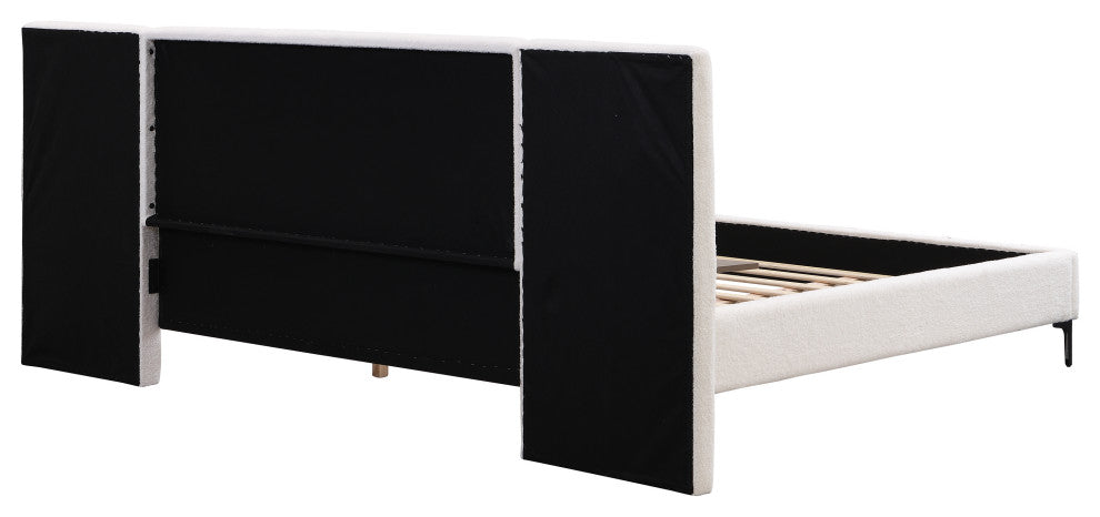 GDF Studio Modern Platform Bed, Built-in Lights & Shelves, White, King