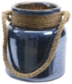 Glass Hurricane With Rope Handle, Blue, 9.5"