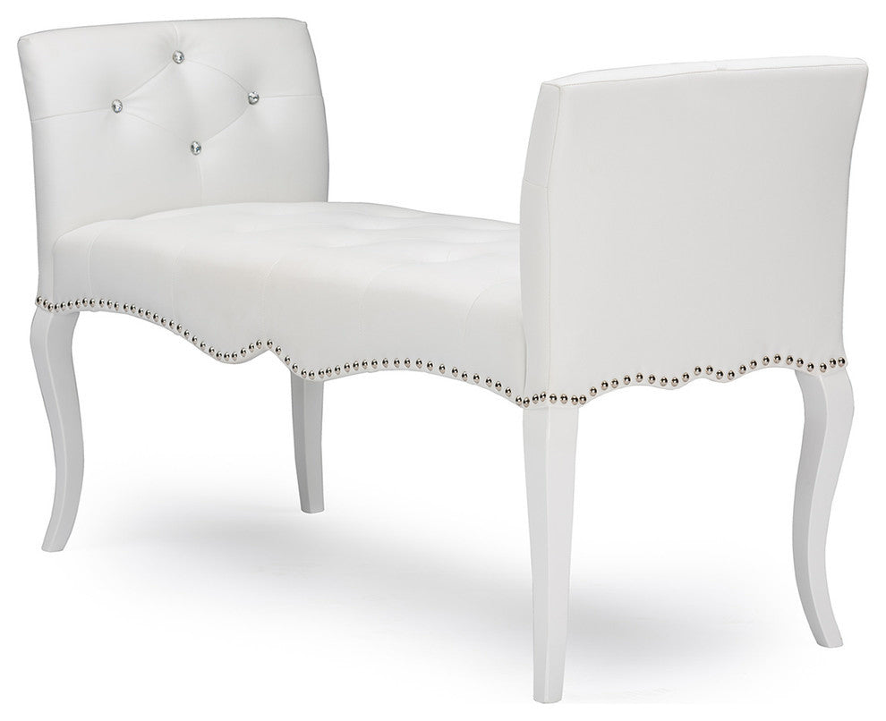 Kristy White Faux Leather Classic Seating Bench