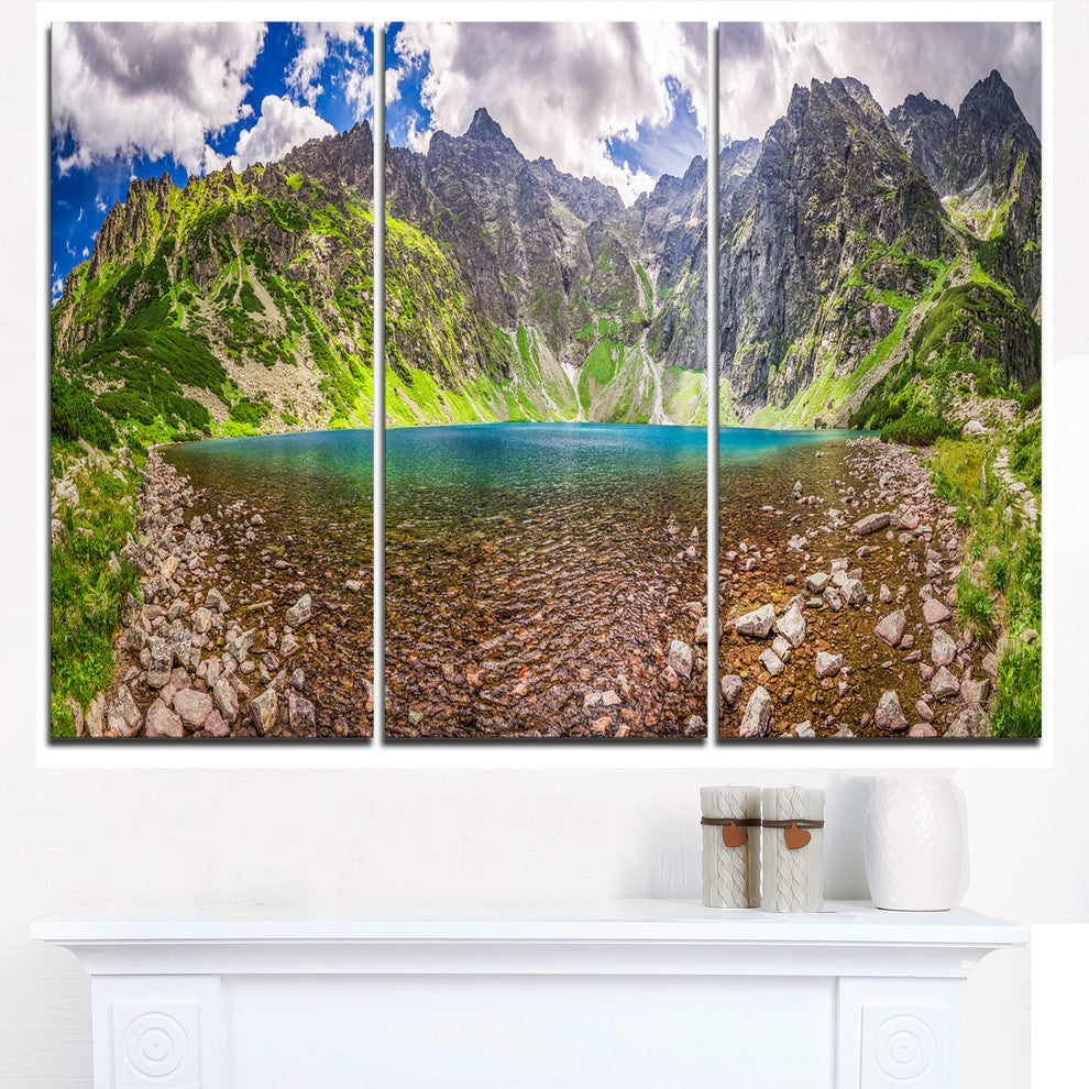 "Tatra Mountains Lake Panoramic View" Metal Wall Art, 3 Panels, 36"x28"