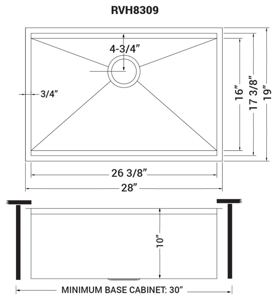 Ruvati 28" Workstation Undermount Stainless Steel Kitchen Sink, RVH8309