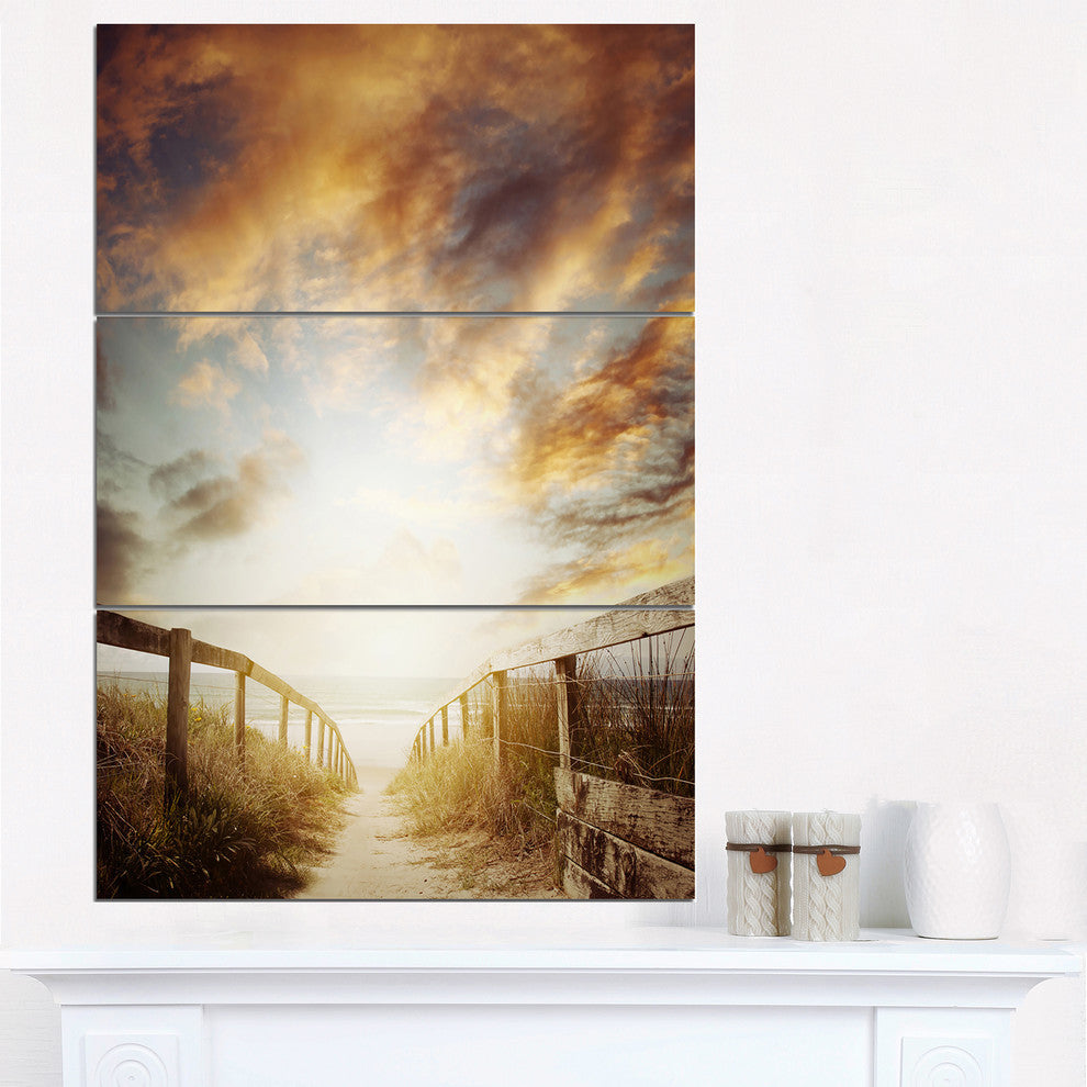 "Walkway Leading to Beach Scene" Sea Bridge Metal Wall Art, 3 Panels, 28"x36"