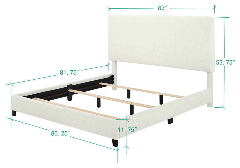 Legends Home King Size White Boucle Upholstered Platform Bed