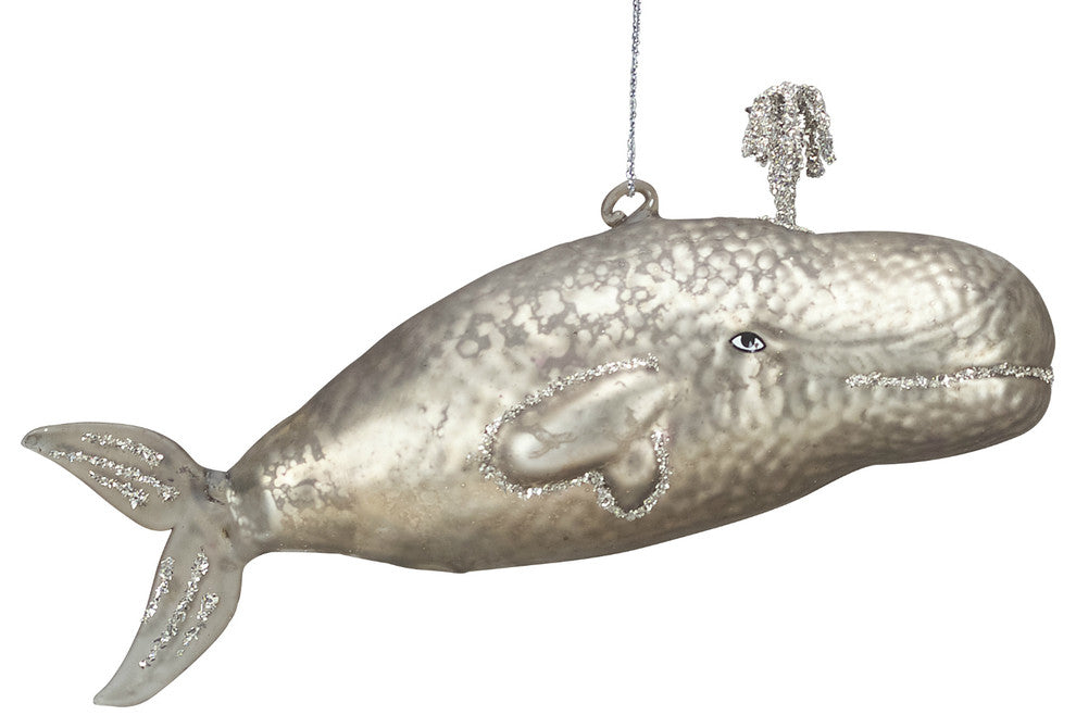 Great Whale Glass Christmas Holiday Ornament