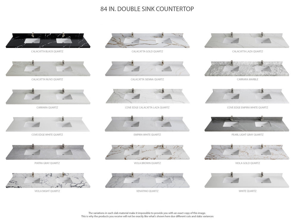Boston 84" Double Sink Bath Vanity in Fine Grain 2" Carrara Quartz