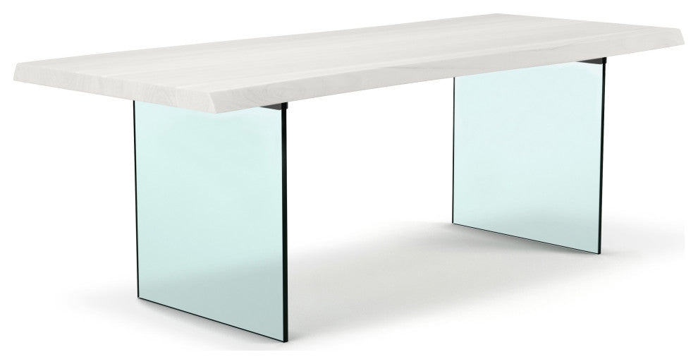 Brooks Dining Table, White Wash, Clear, 40"x92", Glass Base