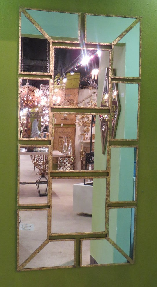 60" Contemporary Gold Mirrored Wall Art, Large Tall Divided