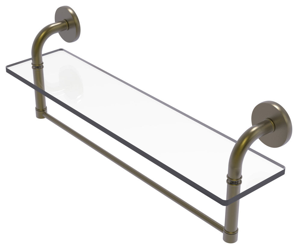 Remi 22" Glass Vanity Shelf with Towel Bar, Antique Brass