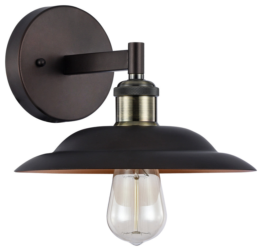 IRONCLAD, Industrial-style 1 Light Rubbed Bronze Wall Sconce, 10" Wide