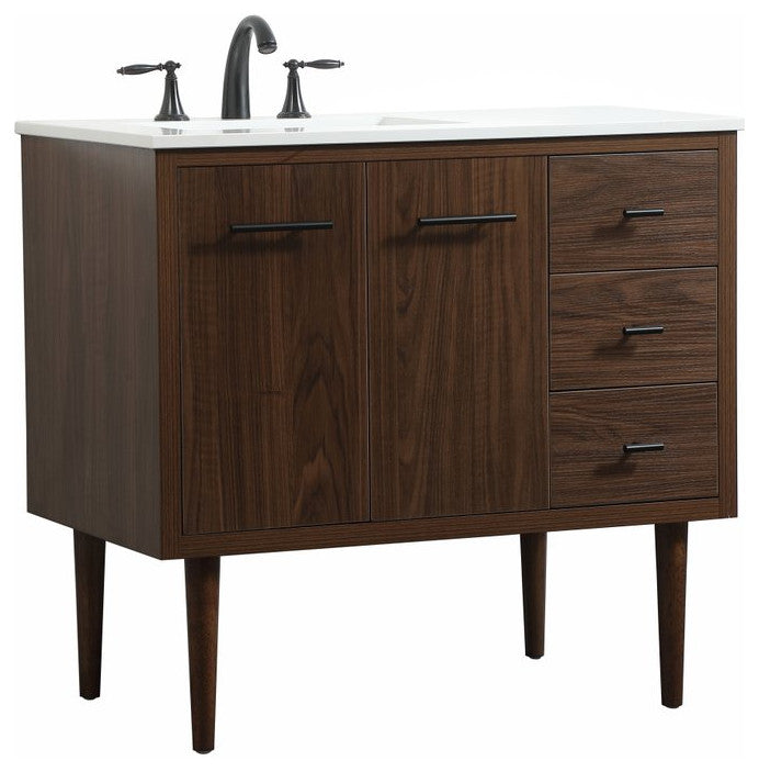 Home Living 22" Midcentury Modern Walnut-Light Bathroom Vanity