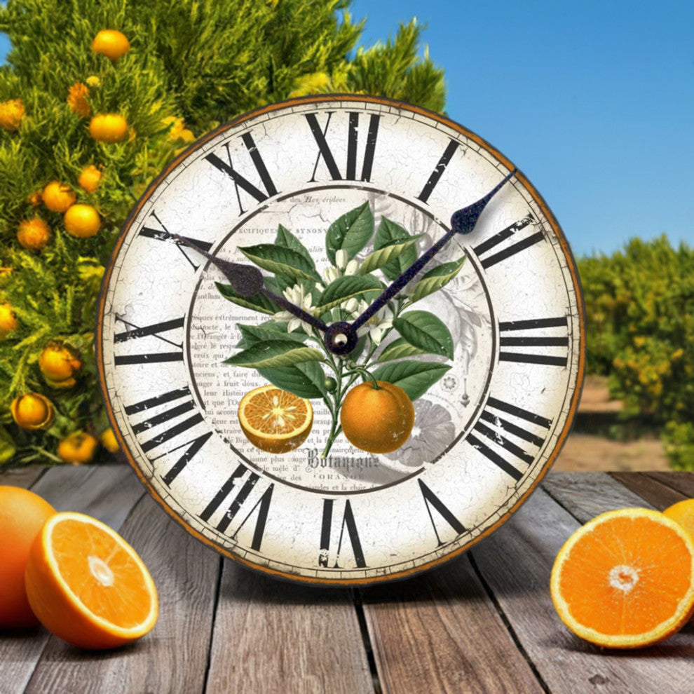Vintage-Style 12  Inch Botanical Oranges Wall Clock