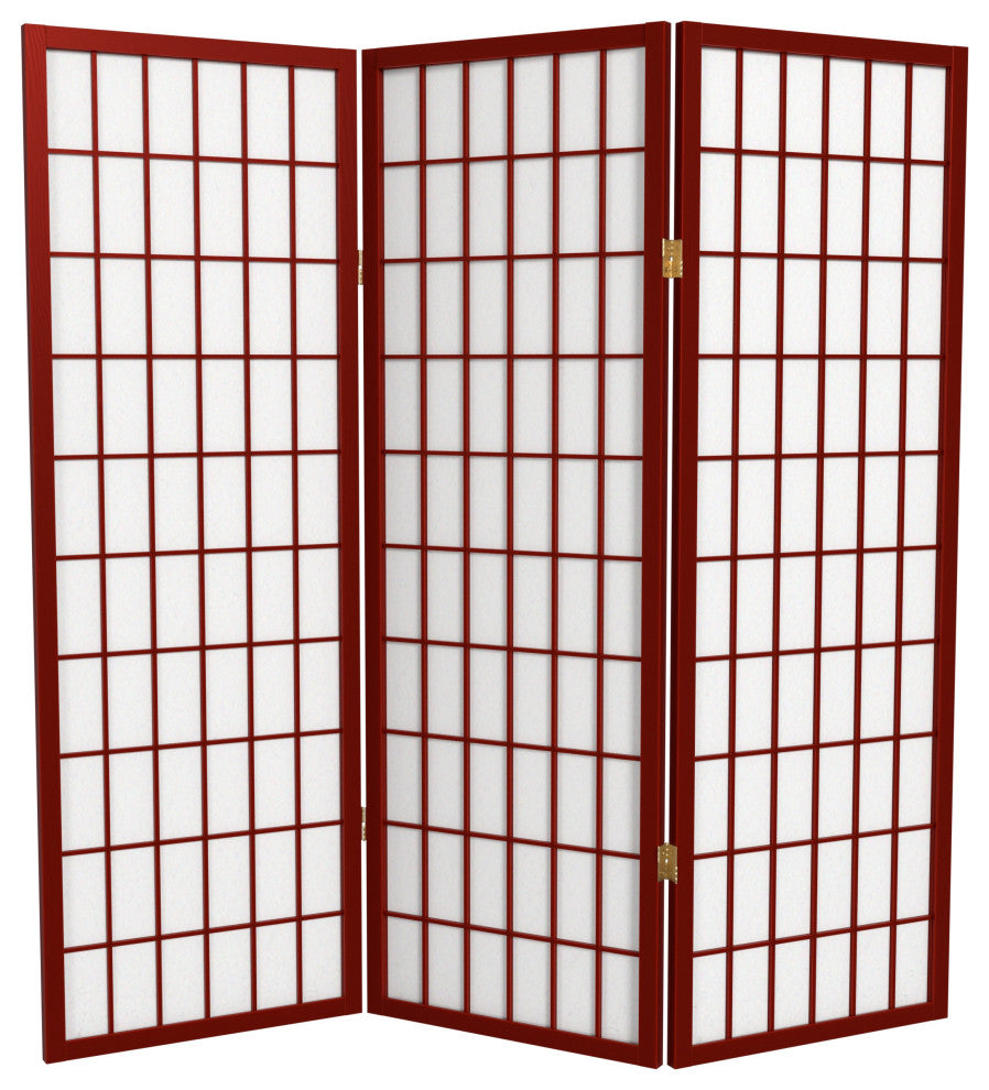 4' Tall Window Pane Shoji Screen, Rosewood, 3 Panels