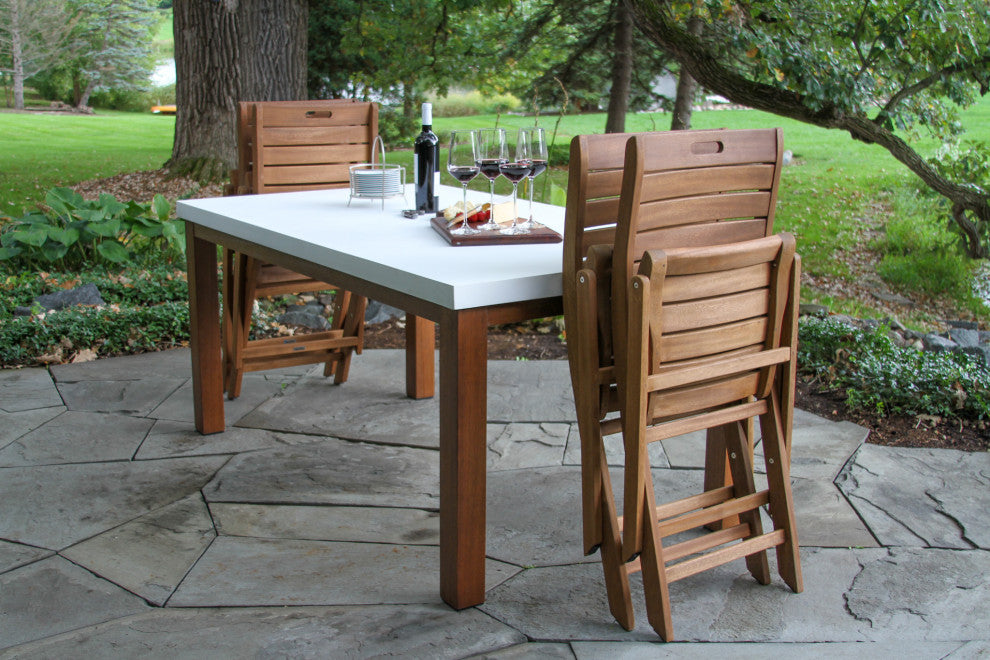 5-Piece Eucalyptus and Ivory Composite Dining Set With Folding Chairs