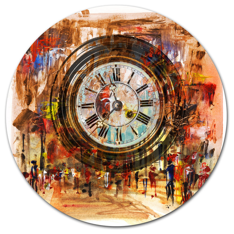 People And Time Acrylic Painting, Abstract Round Wall Art, 11"