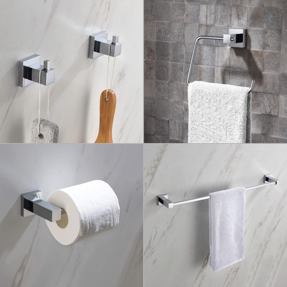 Cube 5-Piece Bathroom Hardware Set, Chrome