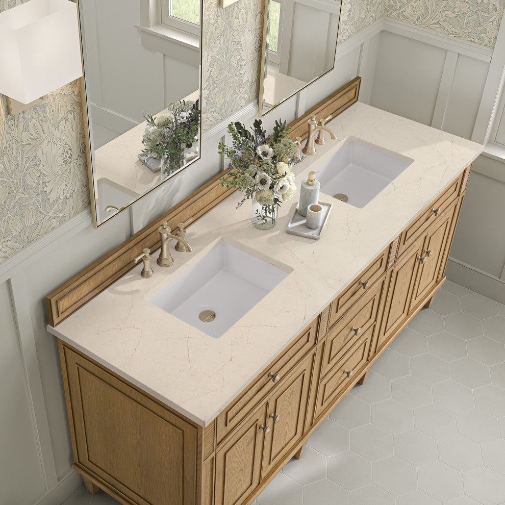 Lorelai 72" Double Vanity, Light Natural Oak, 3 CM Eternal Marfil Top