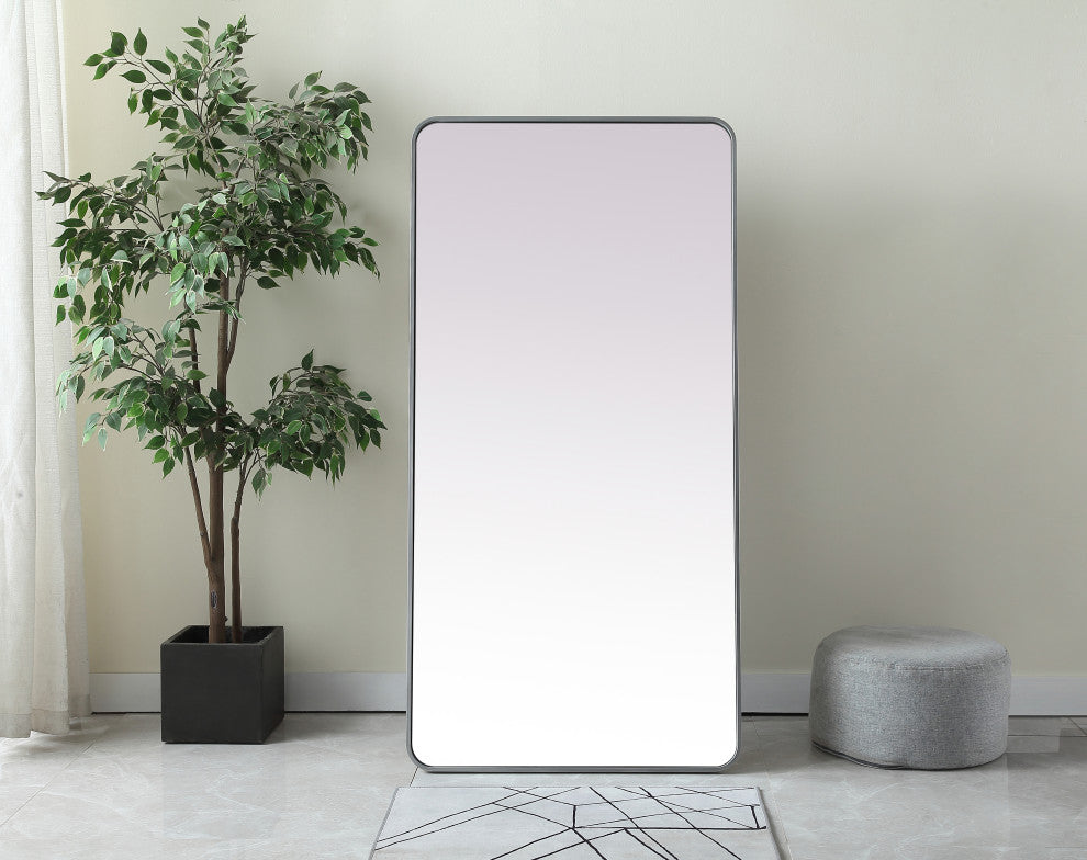Soft Corner Metal Rectangle Full Length Mirror 30X60 Inch, Silver
