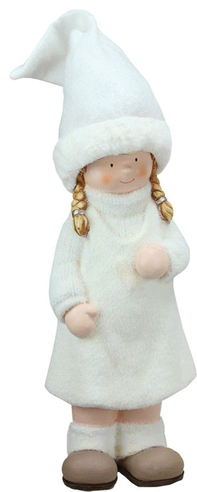 19" Winter Girl in White with Tall Hat Christmas Table Top Figure