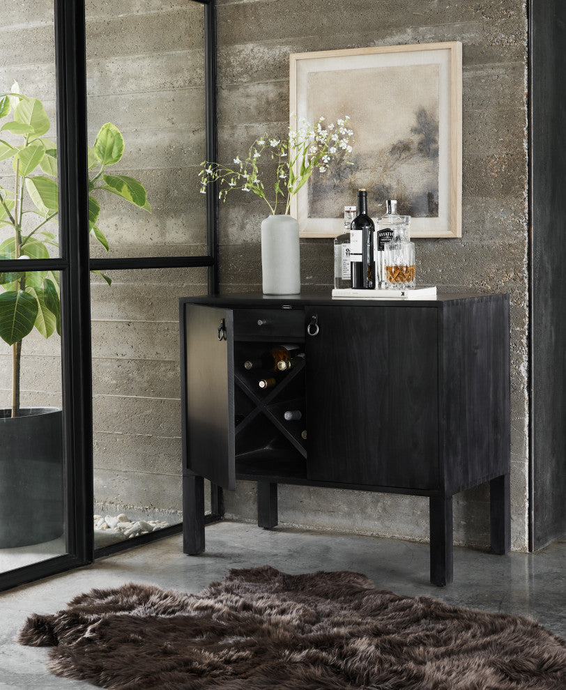 Isador Bar Cabinet, Black Wash Poplar