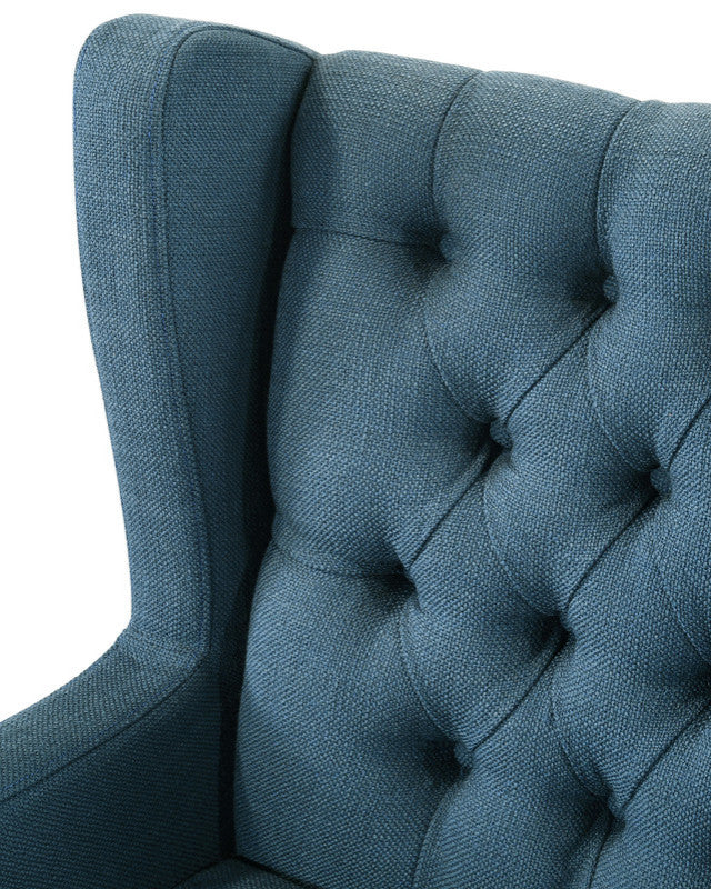 Irwin Linen Button Tufted Wingback Chair, Blue