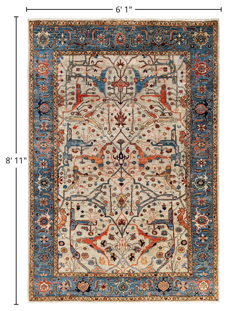 Serapi One-of-a-Kind Hand-Knotted Area Rug Light Gray, 6'1" x 8'11"