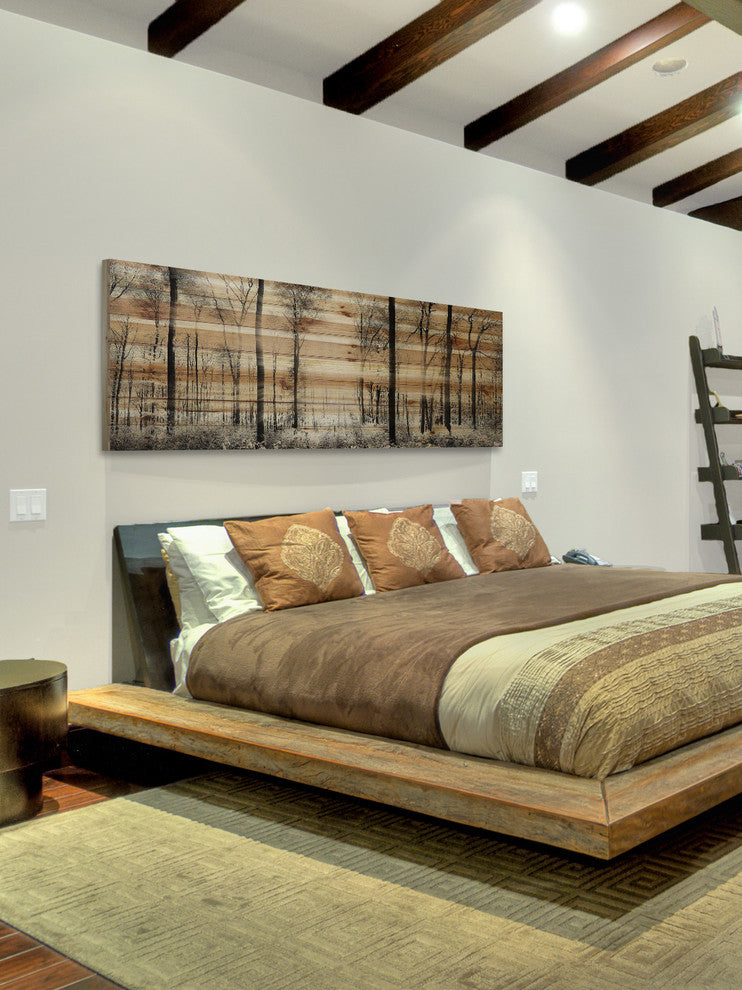 "Panoramic Forest" Painting Print on Natural Pine Wood, 60"x20"