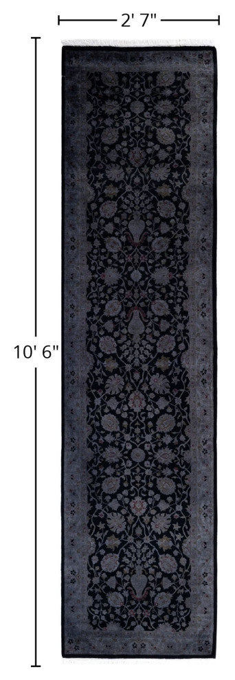 Overdyed One-of-a-Kind Hand-Knotted Area Rug Black, 2' 7" x 10' 6"