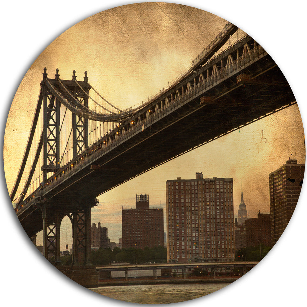 Dark Manhattan Bridge, Photo Disc Metal Wall Art, 11"