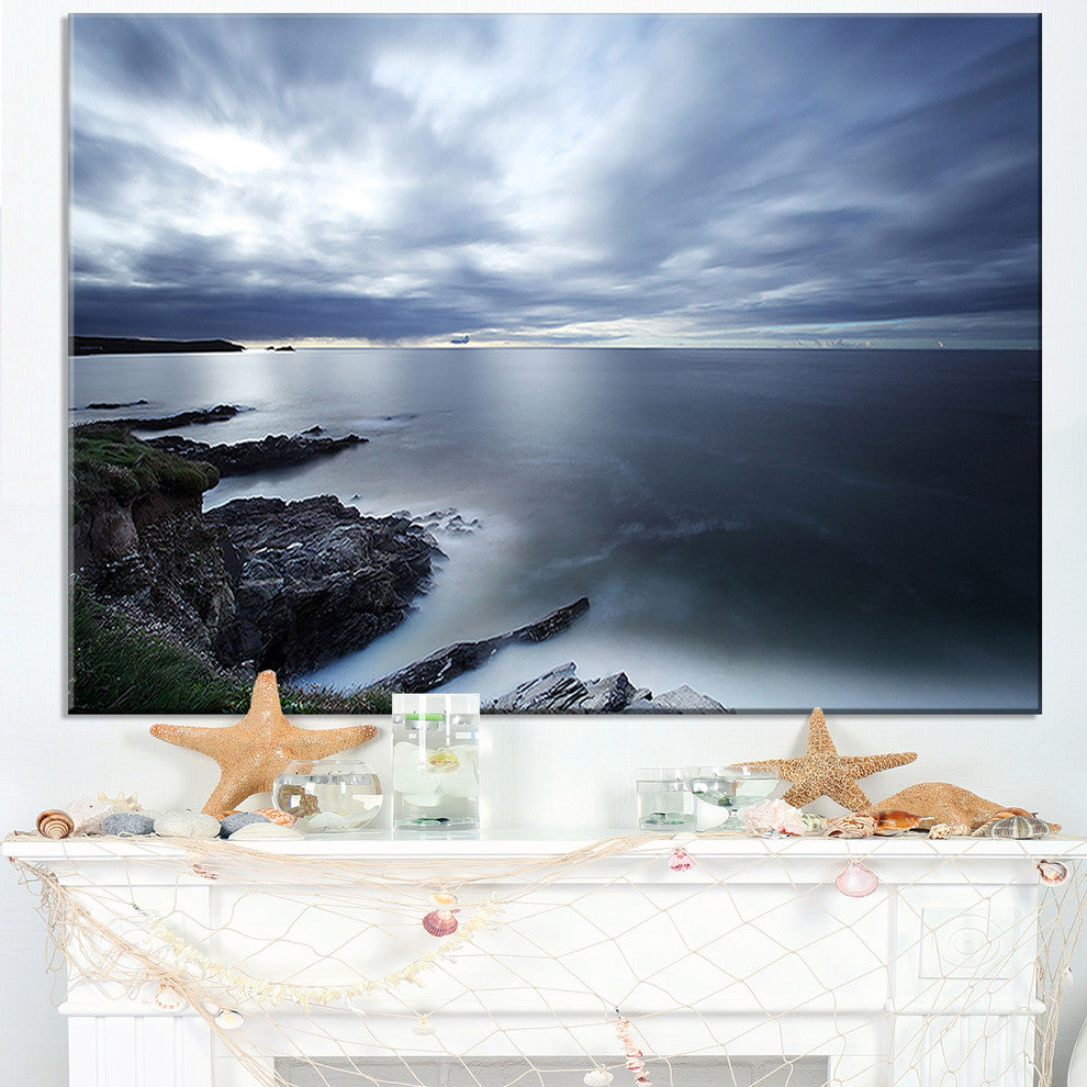 "Gloomy Bluish Atlantic Beach Portugal" Seashore Wall Art, 1 Panel, 60"x28"
