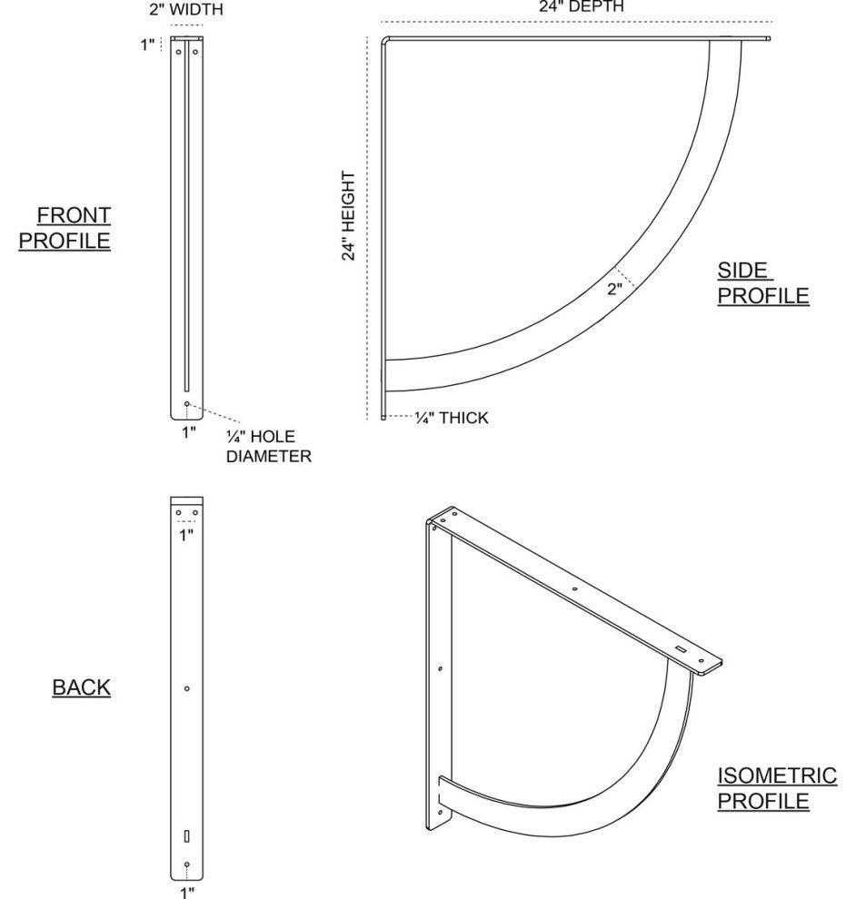 2"W x 24"D x 24"H Bulwark Bracket, Steel