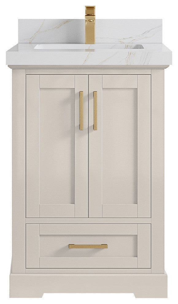 Boston 24" Single Sink Bath Vanity in Fine Grain 2" Calacatta Sienna
