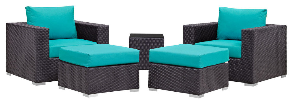 Espresso Turquoise Convene 5-Piece Outdoor Patio Sectional Set