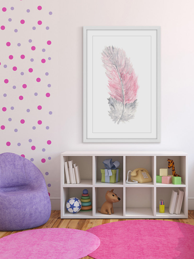 Marmont Hill, "Pink Feather" by Thimble Sparrow Framed Painting Print, 24x36