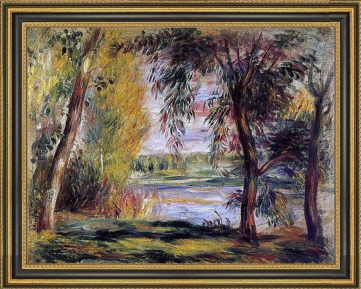 Pierre Auguste Renoir Trees by the Water Framed Premium Canvas Print, 18"x24"