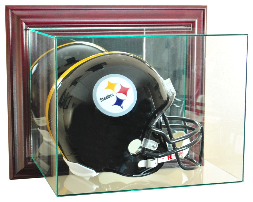 Wall Mounted Football Helmet Display Case, Cherry