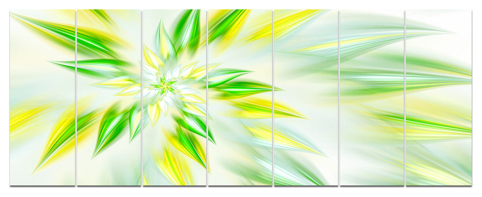 Light Green Fractal Spiral Flower, Abstract Canvas Art Print, 83"x32", 7 Panels