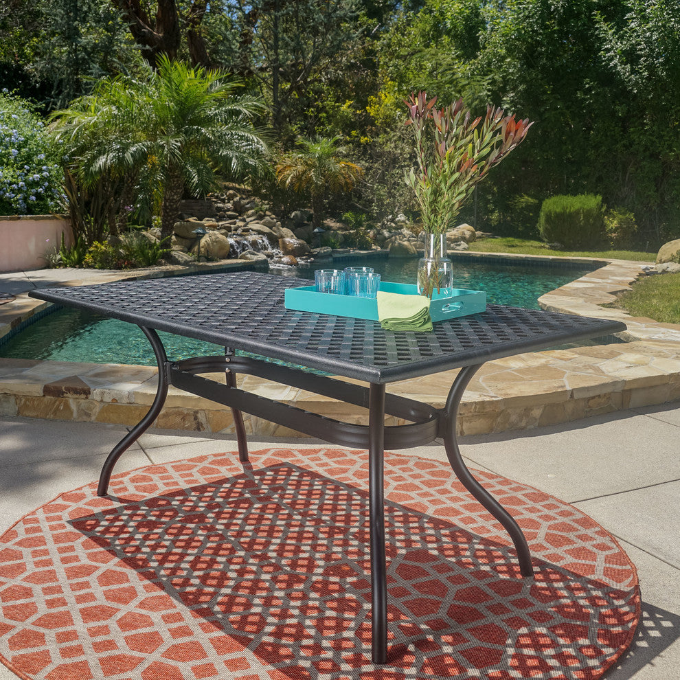 GDF Studio Taylor Cast Aluminum Rectangle Table, Black Sand