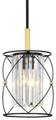 1-Light Black and Gold Cage Mini Pendant With Hanging Crystals