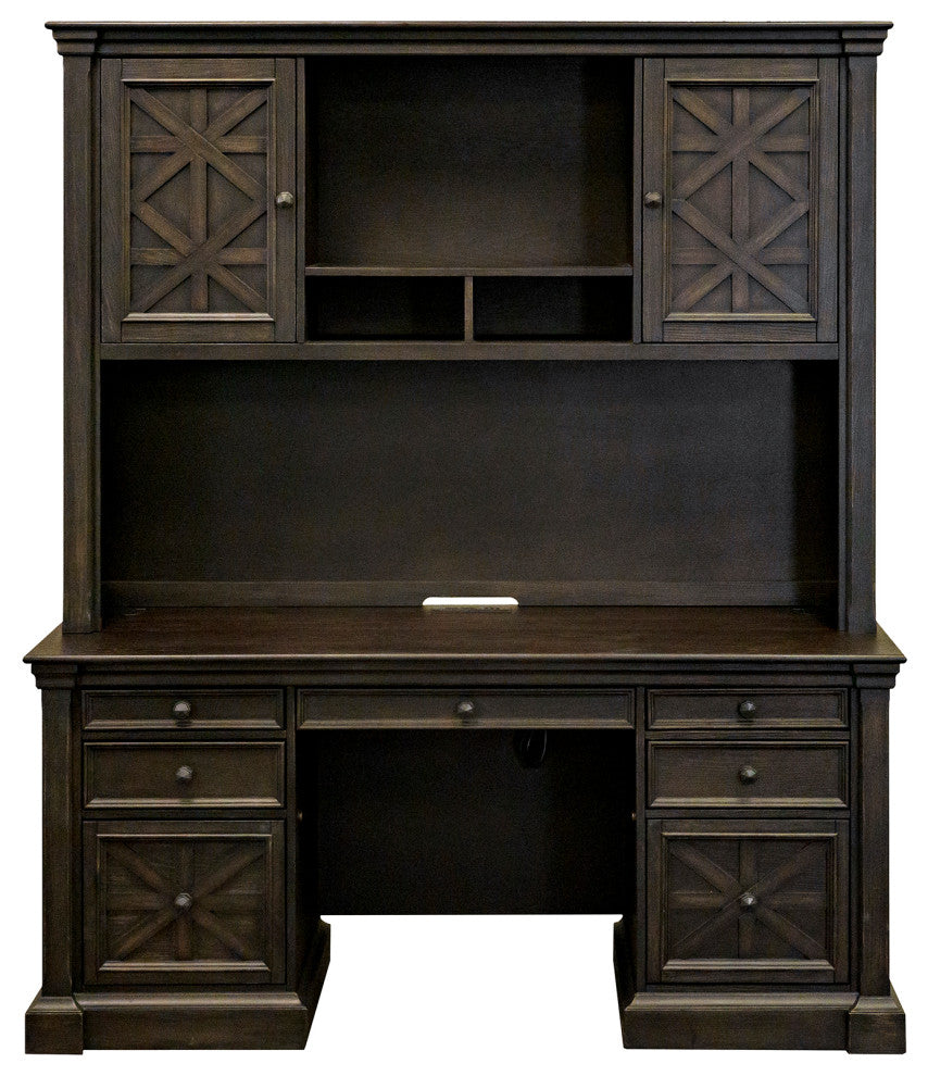 Traditional Wood Hutch With Doors Fully Assembled Dark Brown