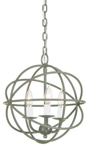 Three Light Globe Chandelier, Aged Silver