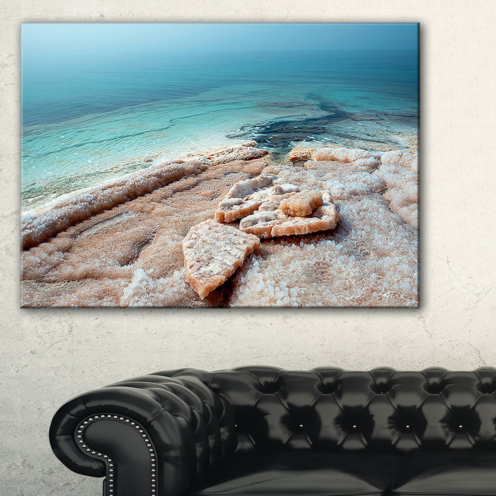 "Dead Sea Beach With Crystallized Salt" Extra Large Seashore Canvas Art, 32"x16"