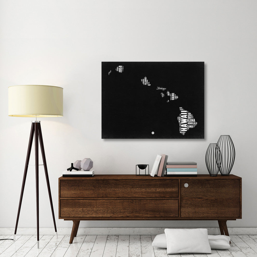 "Hawaii Black and White Map" Fine Art Print